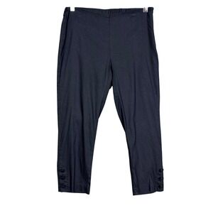 J Jill Pants‎ Womens XSP Petite Navy Blue Linen Stretch Cropped Button Hem Beach
